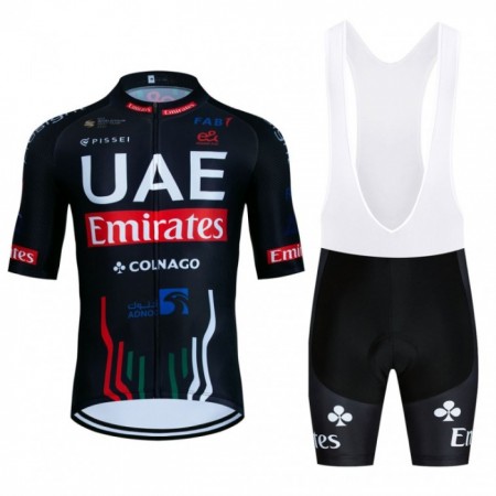 Set Fietsshirt + Korte Koersbroek 2024 UAE TEAM EMIRATES Zwart